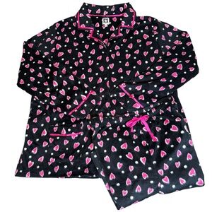 NWT Anne Klein Women's XXL Black Pink Heart Print Fleece Pajama Set Soft Cozy